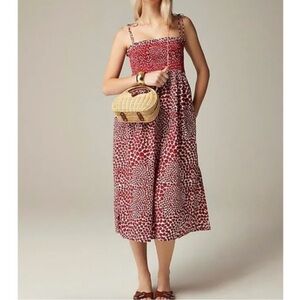 J. Crew Red and White Midi Dress